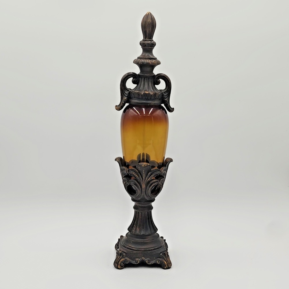 Tuscan Amber Glass Decorative Finial Ornate Resin Pedestal Tabletop Centerpiece